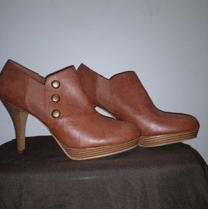 Brown booties with beige 4" heel